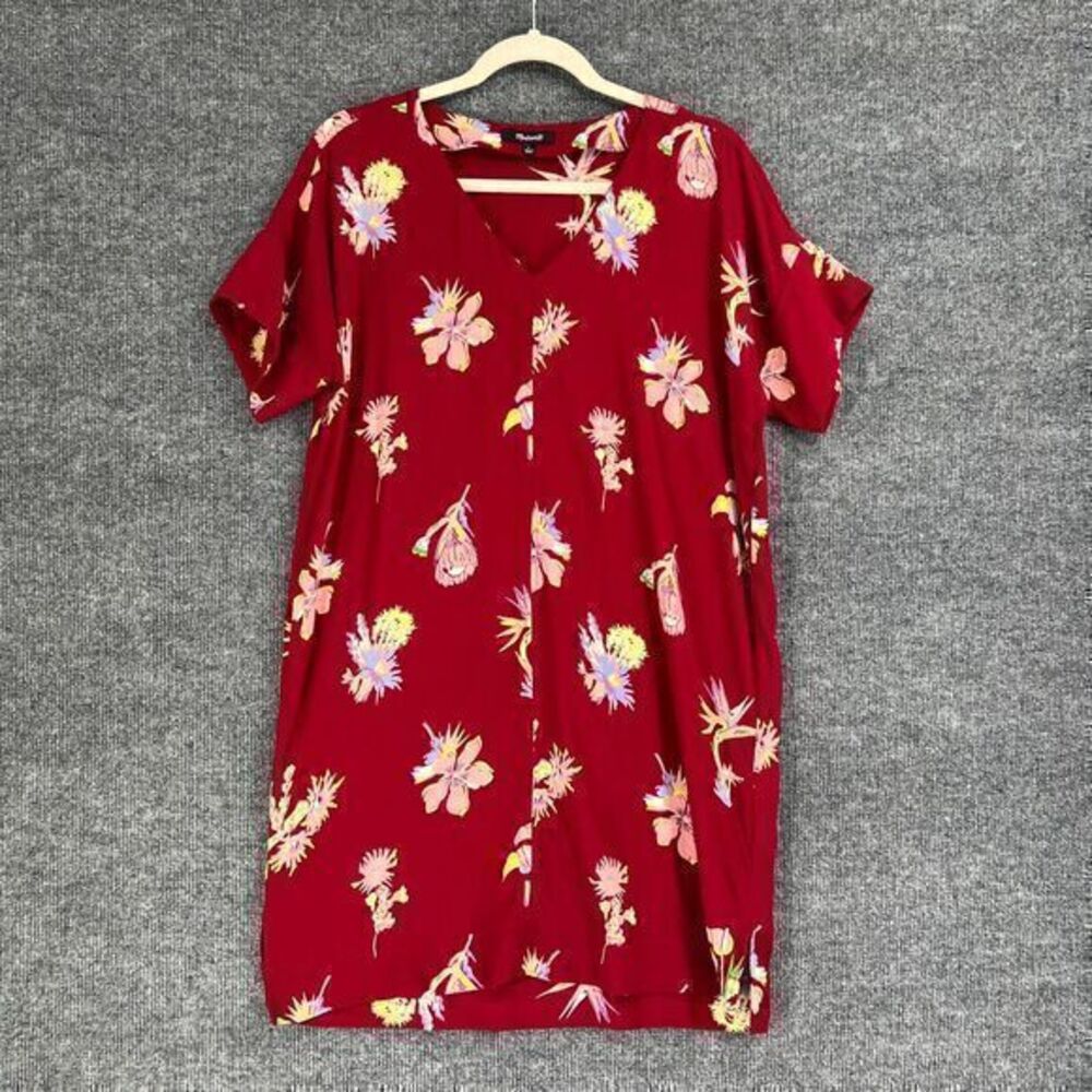 Madewell Novel Dress Womens Small Red Bird of Paradise Floral Shift Viscose